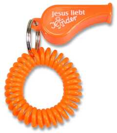 Trillerpfeife "Jesus liebt Kinder" - orange