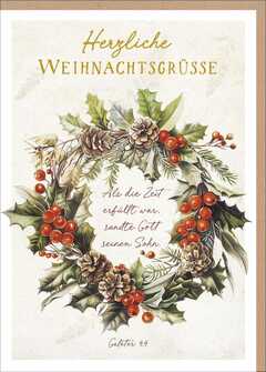 Faltkarte "Herzliche Weihnachtsgrüße" - Ilexkranz Faltkarte "Herzliche Weihnachtsgrüße" - Ilexkranz