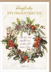 Faltkarte "Herzliche Weihnachtsgrüße" - Ilexkranz Faltkarte "Herzliche Weihnachtsgrüße" - Ilexkranz