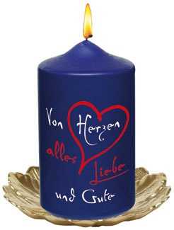 Kerze 'Von Herzen alles Liebe und Gute'