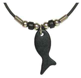 Halskette mit Ichthys-Fisch - schwarz