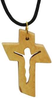 Anhänger "Olivenholz-Kreuz Korpus" mit Baumwollband Anhänger "Olivenholz-Kreuz Korpus" mit Baumwollband