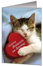 Faltkarten Geburtstag Katze mit Herz, 5 Stück Faltkarten Geburtstag Katze mit Herz, 5 Stück